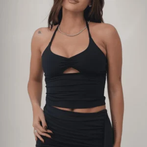 Saia poliamida drapeada preta